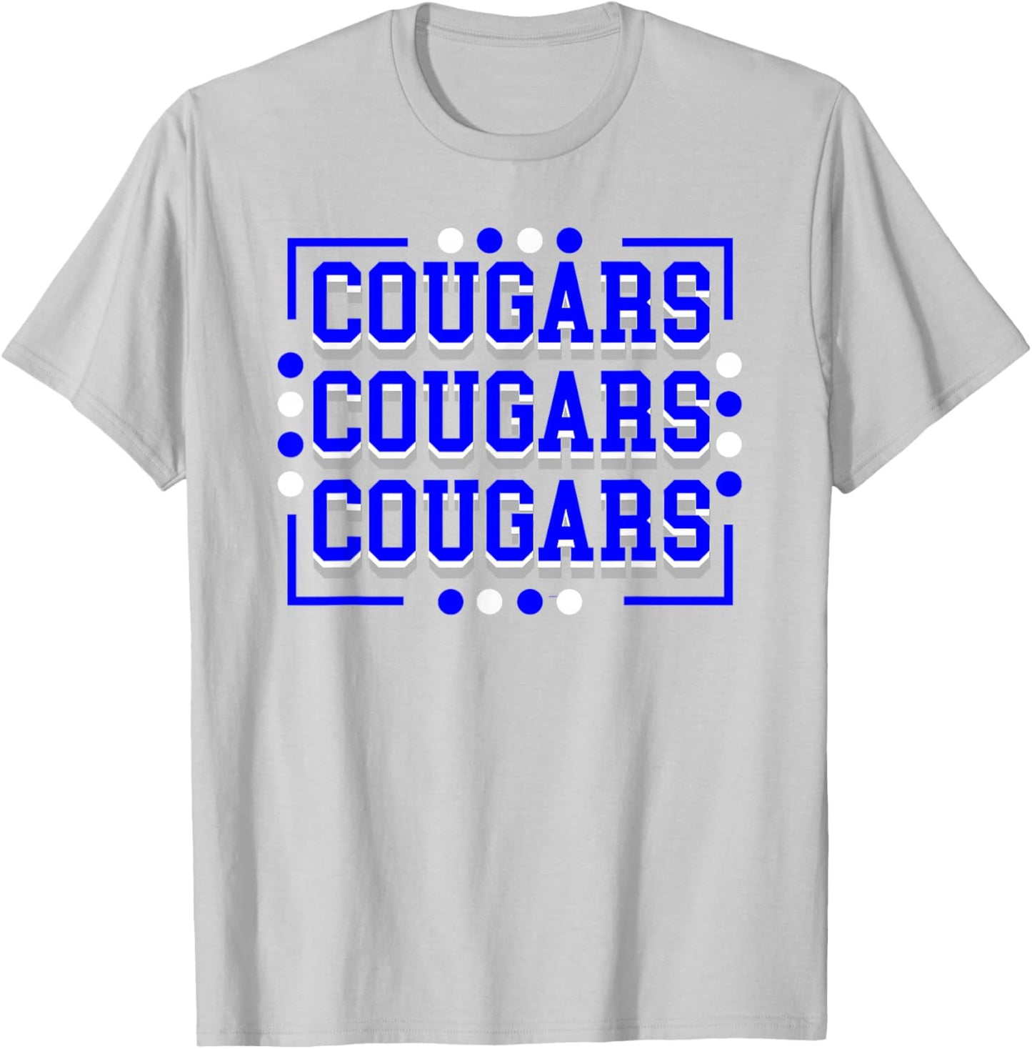 Cougars Mascot School Spirit Blue White T-Shirt - T-Shirt | Ash