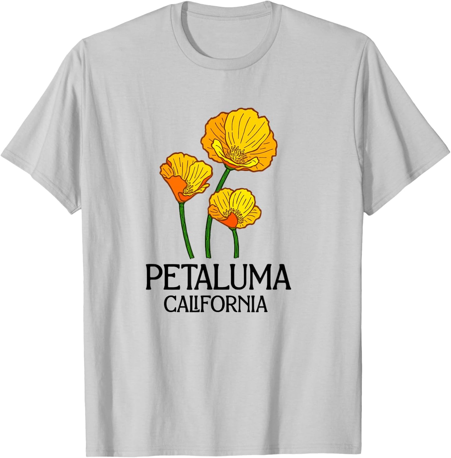 Petaluma California CA Poppy Flower State City Vintage T-Shirt - T-Shirt | Ash