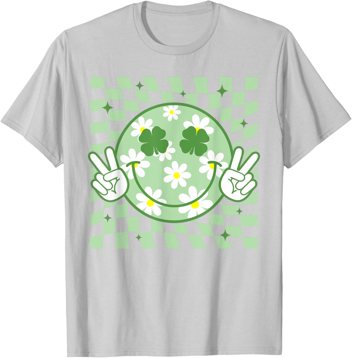 Retro Groovy St Patricks Day Hippie Smile Face Shamrock T-Shirt - T-Shirt | Ash
