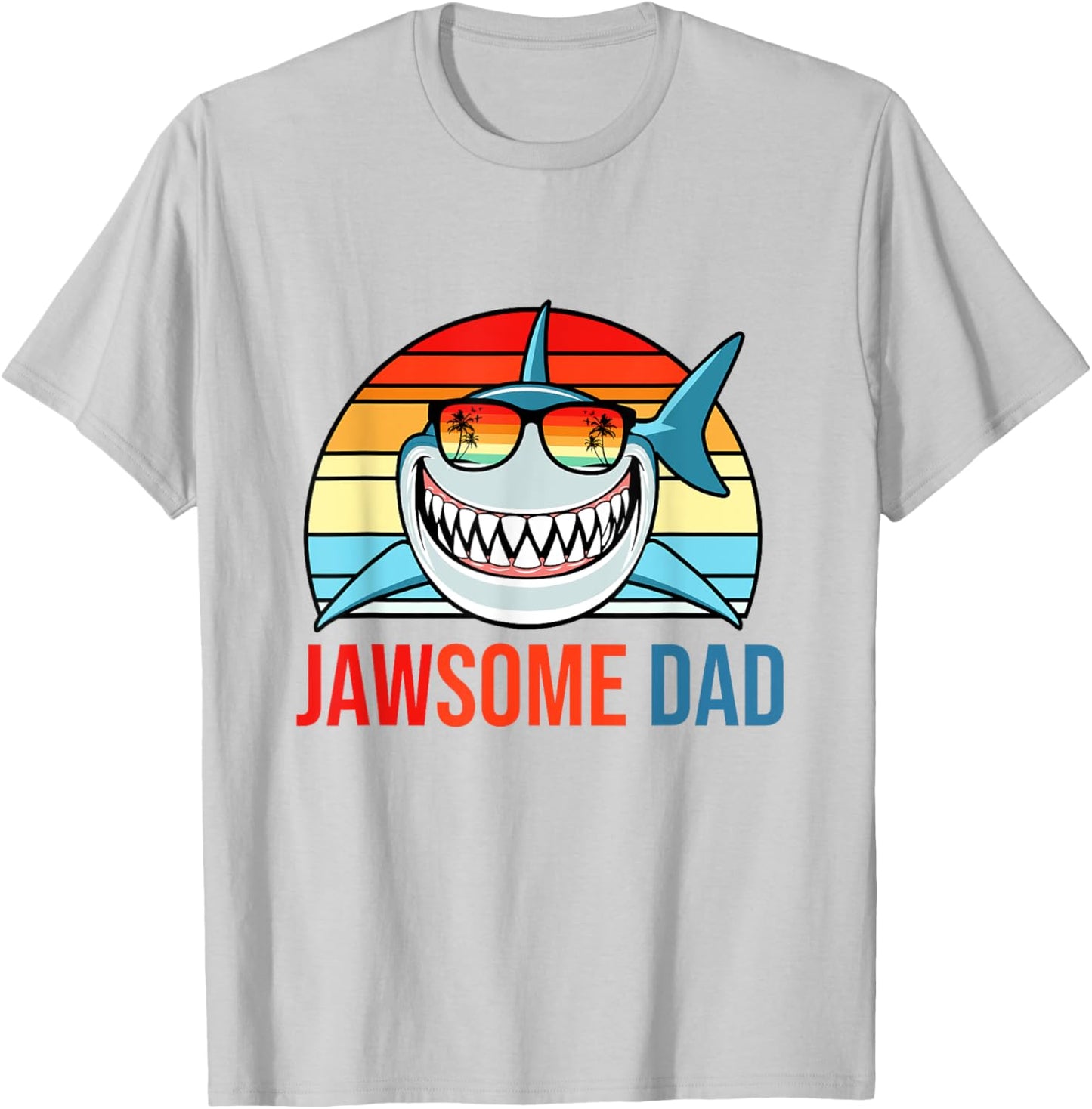 Retro Jawsome Dad Shark Funny Fathers Day Papa Daddy Husband T-Shirt - T-Shirt | Ash