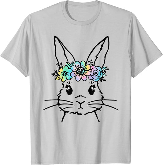 Cute Bunny Face Tie Dye Rabbit Easter Day Women Girls Kids T-Shirt - T-Shirt | Ash
