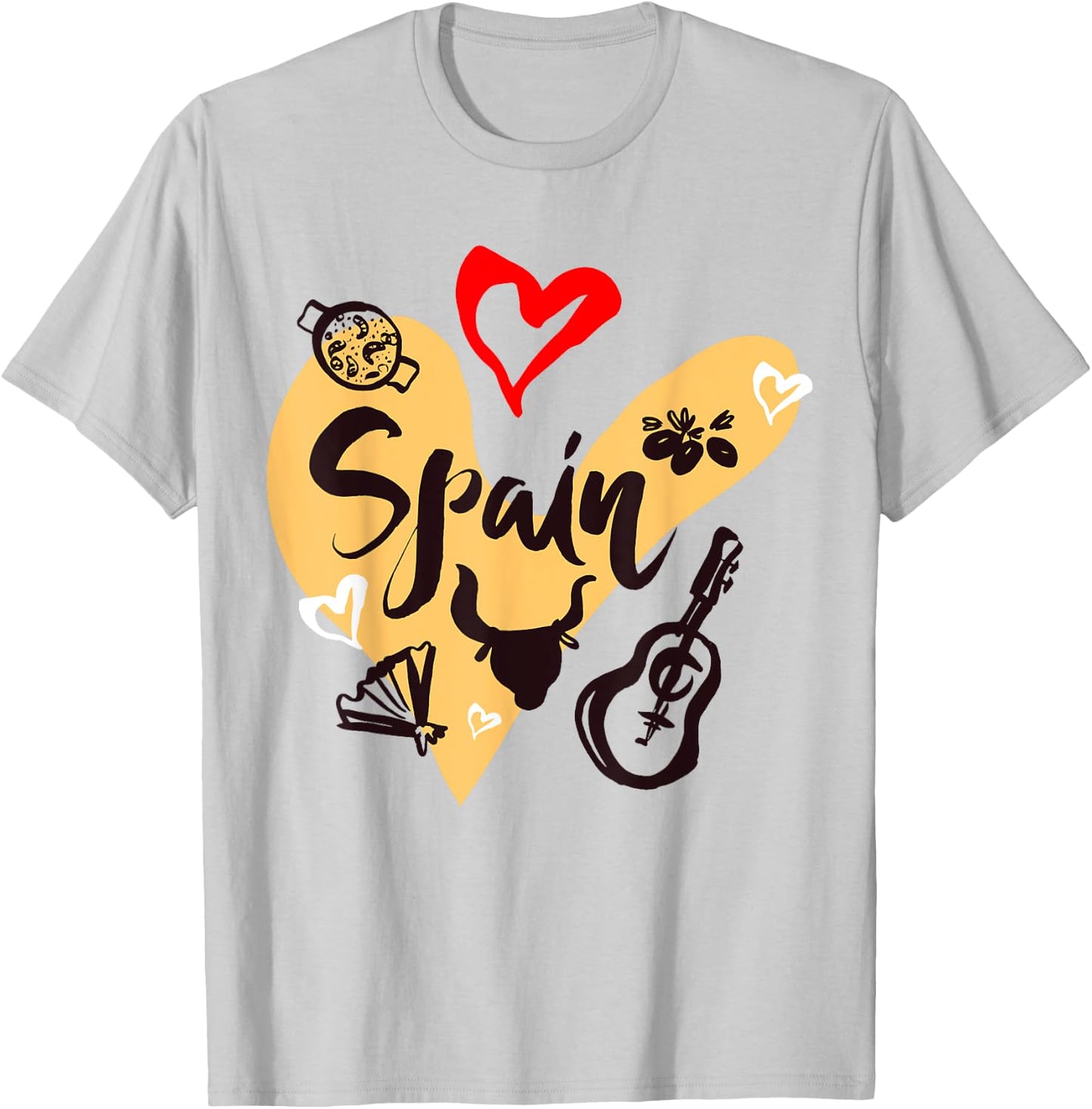 I Love Spain, Cool Spain Doodles Illustration Graphic Design T-Shirt - T-Shirt | Ash