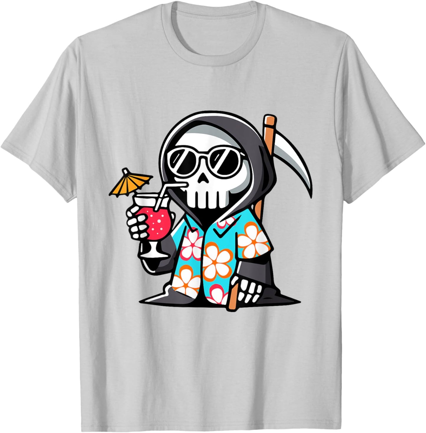 Funny Grim Reaper Hawaiian Summerween Summer Halloween T-Shirt - T-Shirt | Ash