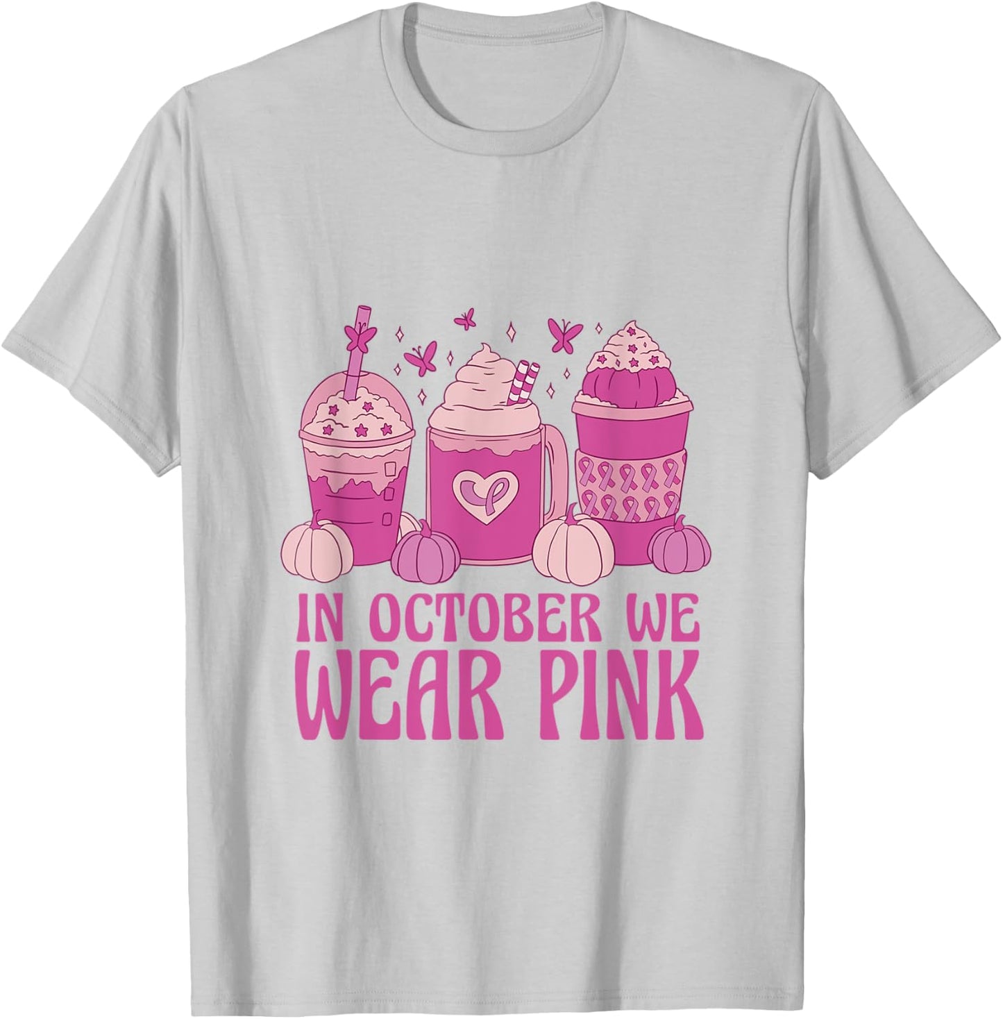 Women In October We Wear Pink Halloween Breast Cancer Coffee T-Shirt - T-Shirt | Ash