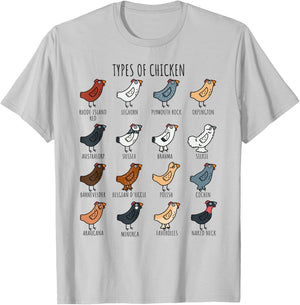 Cute Types of Chicken Lady Leghorn Silkie Cochin Minorca T-Shirt - T-Shirt | Ash
