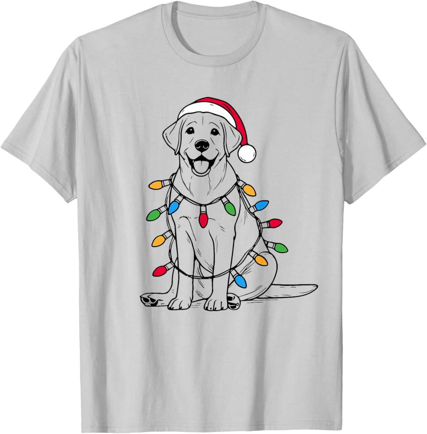 Retro Santa Labrador Retriever Christmas Lights Dog Lover T-Shirt - T-Shirt | Ash
