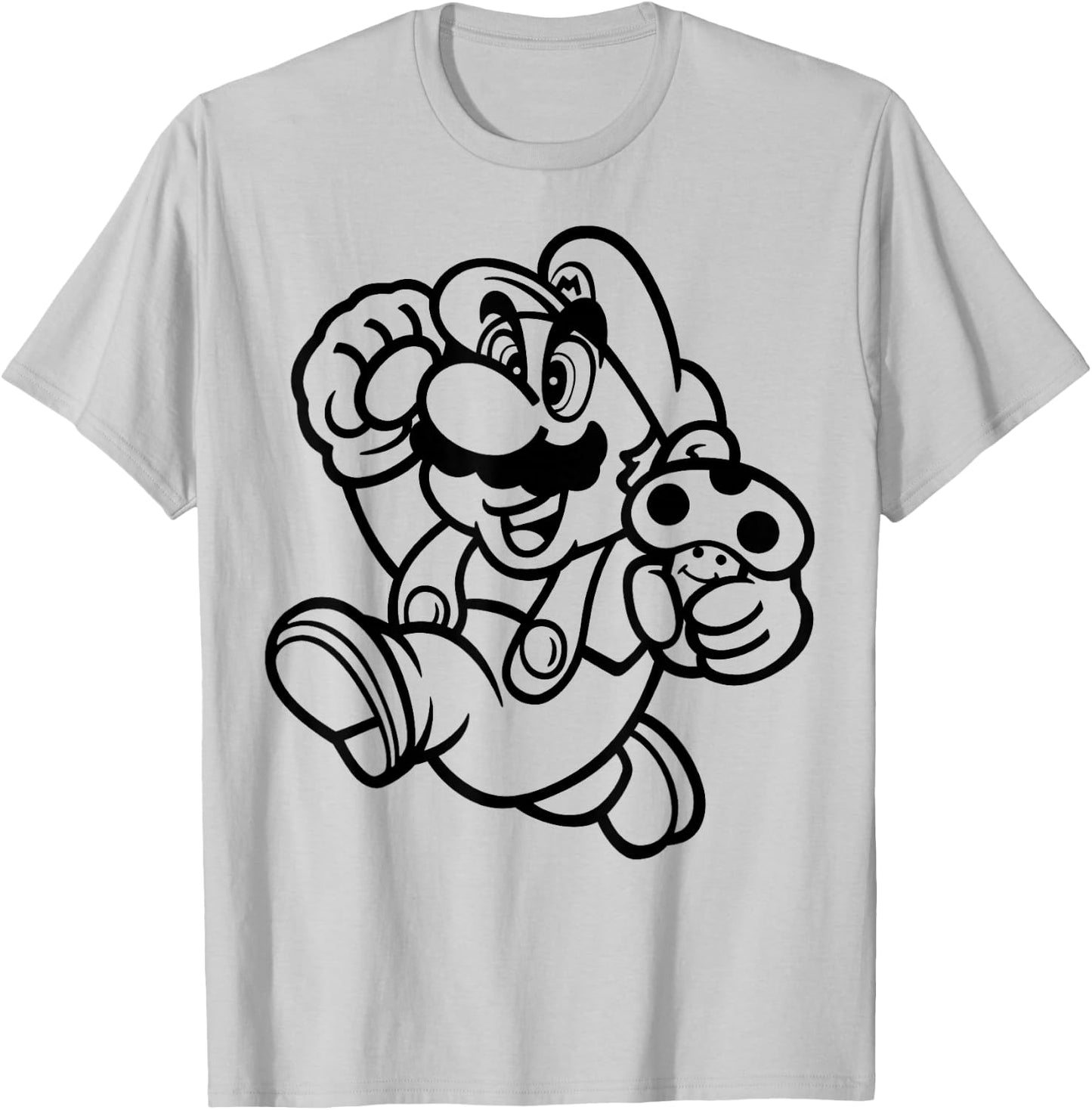 Super Mario Black & White Running Drawing T-Shirt - T-Shirt | Ash