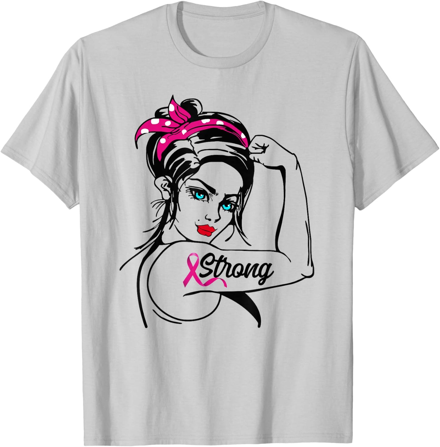 Strong Rosie The Riveter Breast Cancer Awareness T-Shirt - T-Shirt | Ash