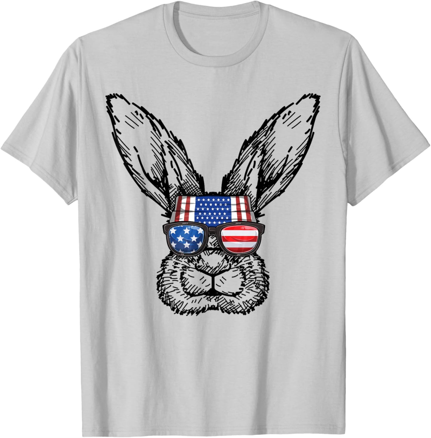 Patriotic Bunny American Flag USA Funny 4th Of July Rabbit T-Shirt - T-Shirt | Ash