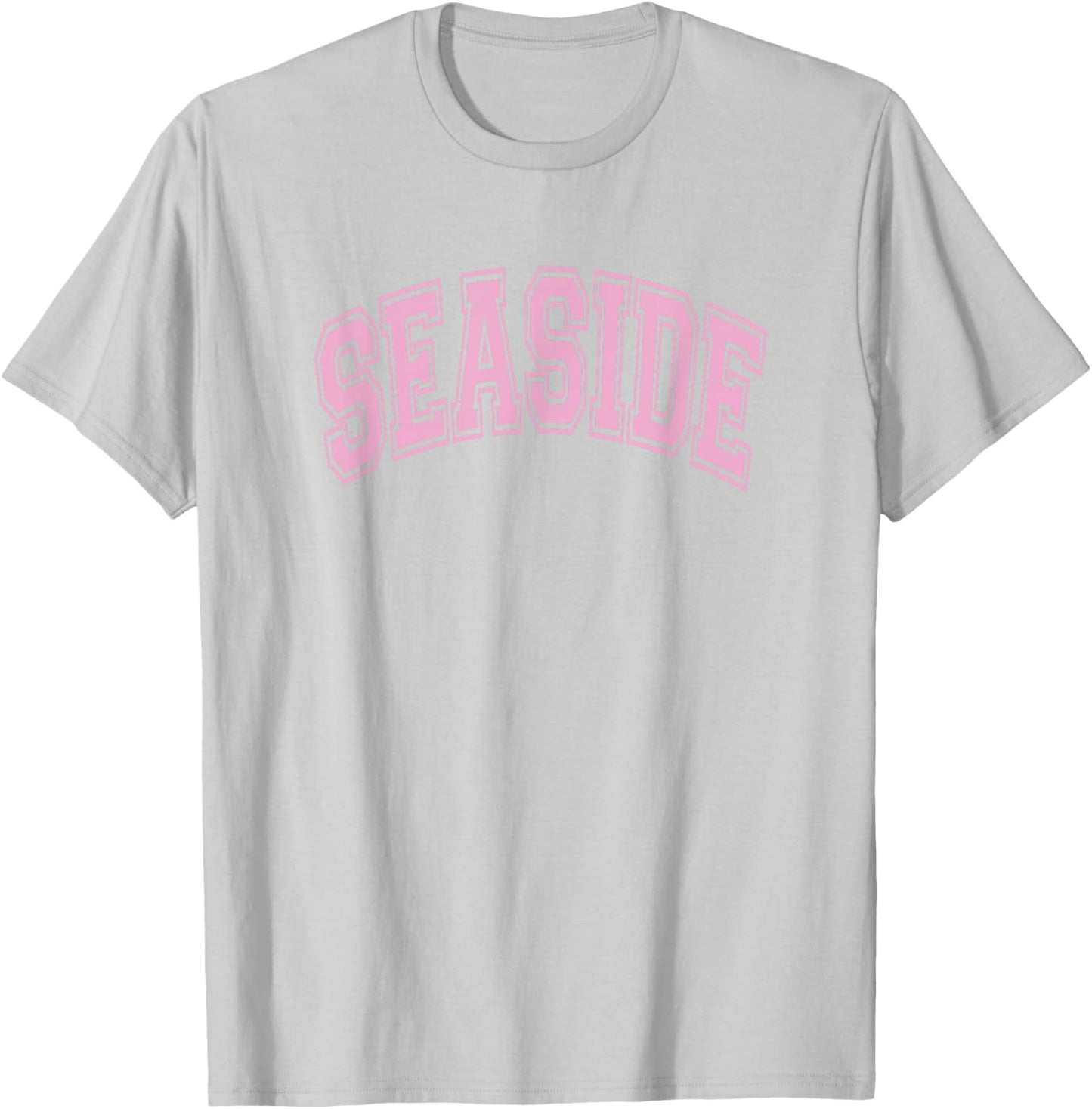 Seaside Arched Style Text White with Pink Print T-Shirt - T-Shirt | Ash
