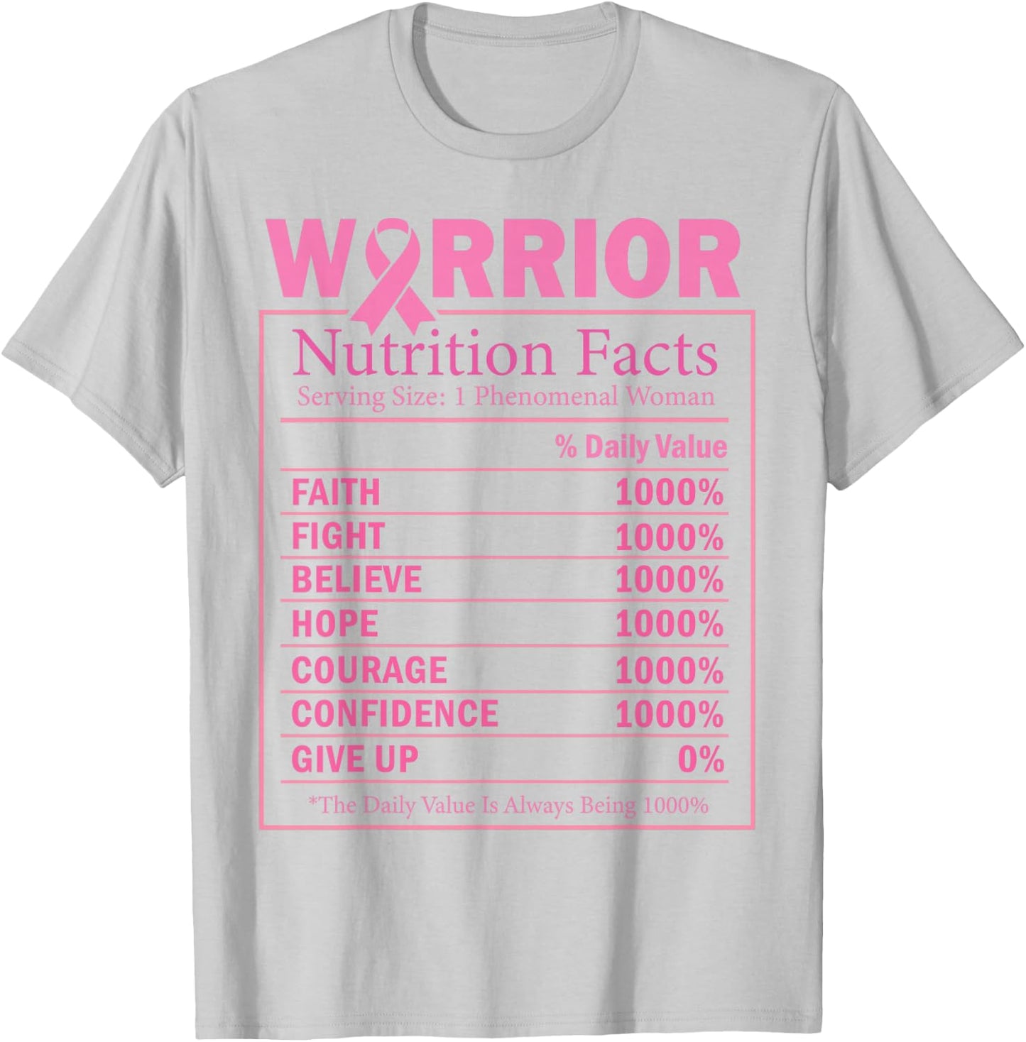 Warrior Nutrition Facts Breast Cancer Awareness T-Shirt - T-Shirt | Ash