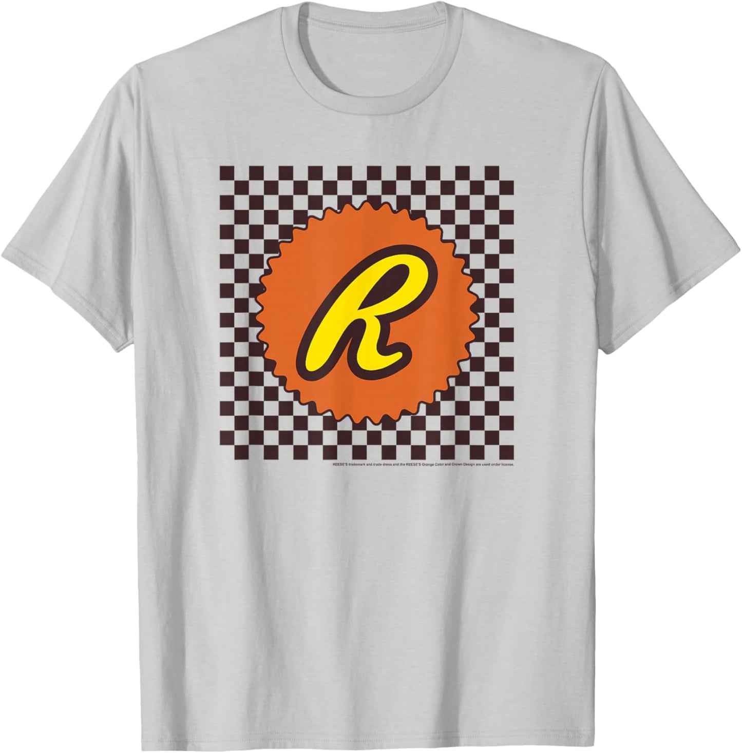 Reese's Peanut Butter Cups Checkered Background Logo T-Shirt - T-Shirt | Ash