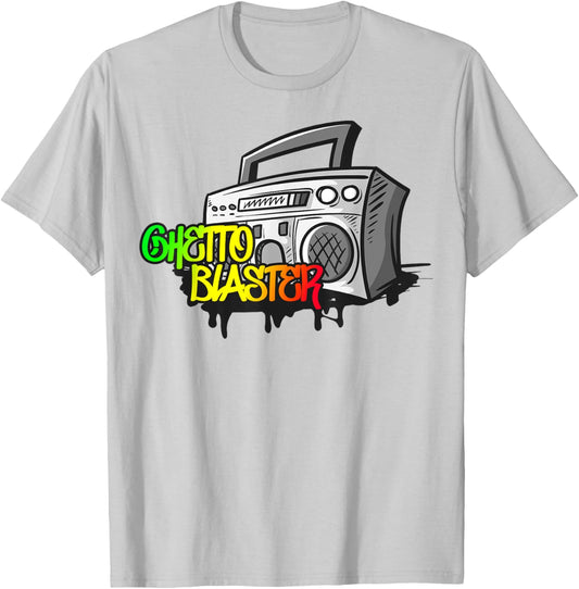 Ghetto Blaster Radio Boom Box Hip Hop Melanin Rap Radio Fun T-Shirt - T-Shirt | Ash