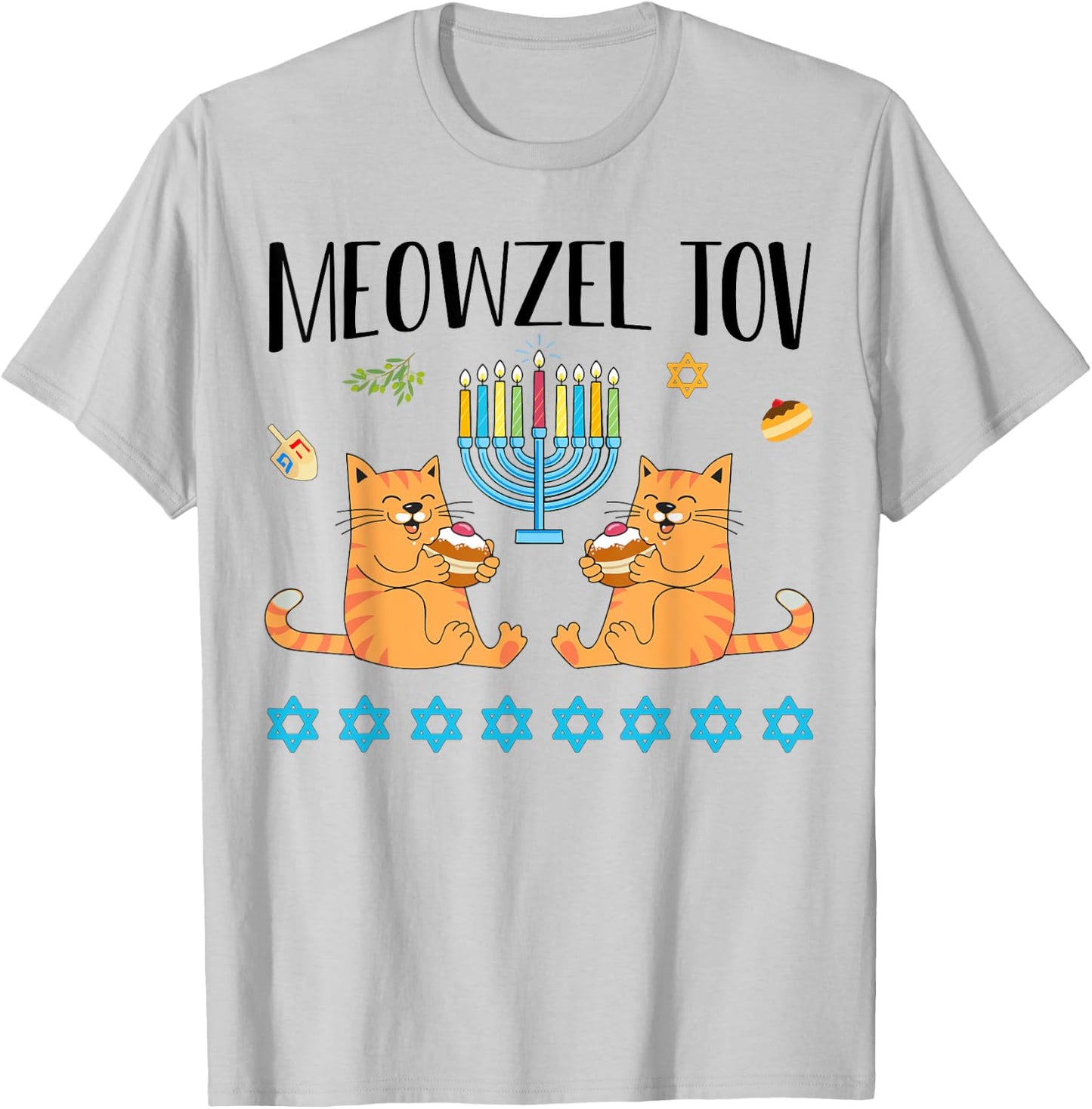 Meowzel Tov Menorah Cat Hanukkah Chanukah Jewish Funny Gift T-Shirt - T-Shirt | Ash