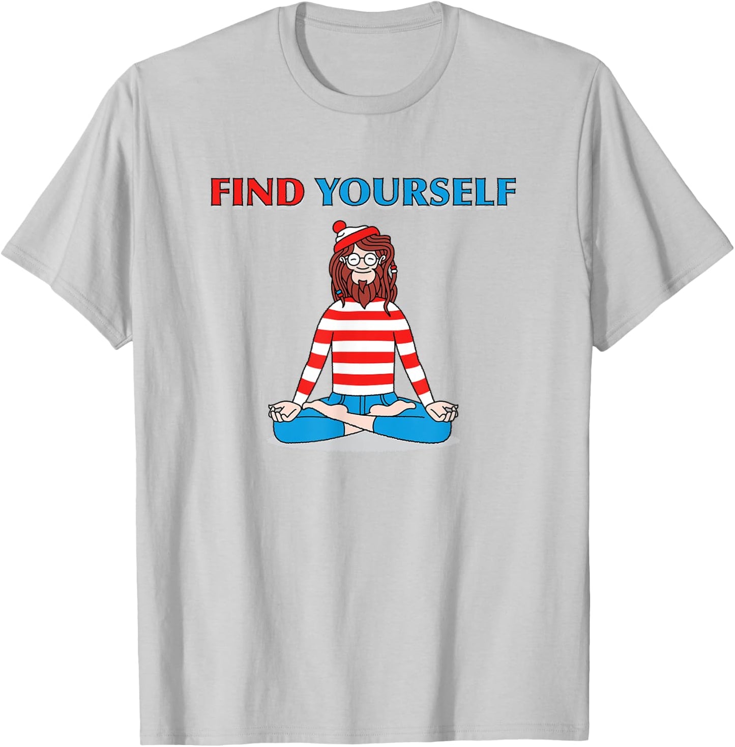 Find Yourself Yoga Pose meditation guru cartoon character T-Shirt - T-Shirt | Ash