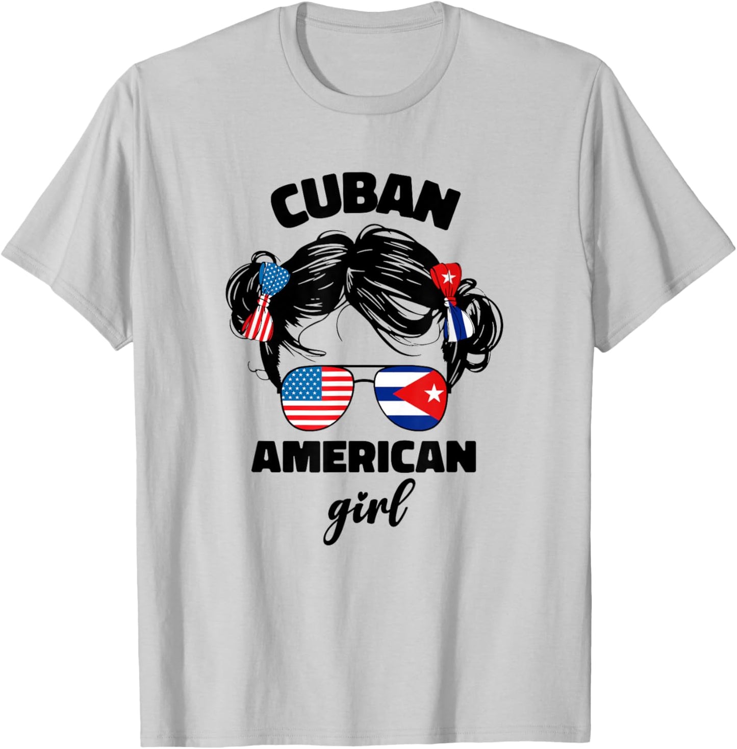 Half Cuban and American America Cuba USA Flag Kids Girl Cute T-Shirt - T-Shirt | Ash