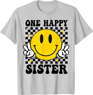 One Happy Dude Sister happy face 1st Birthday Family T-Shirt - T-Shirt | Ash