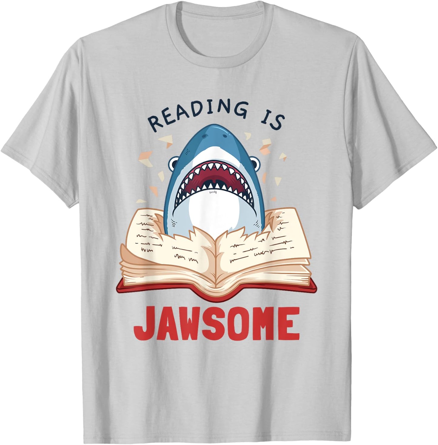 Reading Is Jawsome Bookworm Shark Book Lover Gift Kids T-Shirt - T-Shirt | Ash