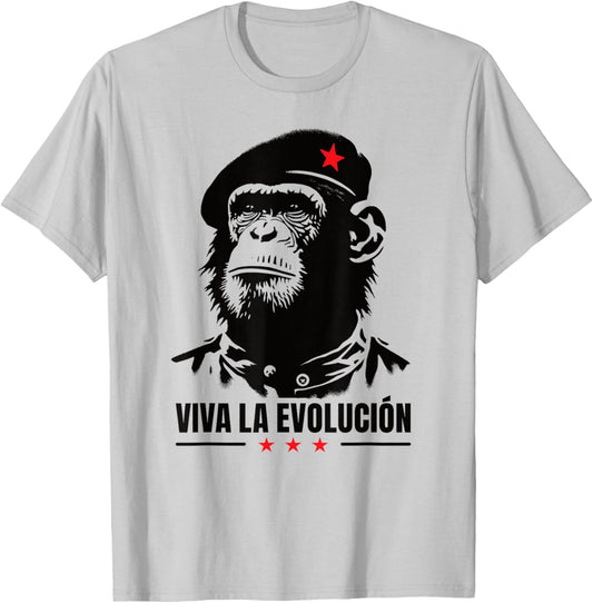 Viva La Evolucion Chimpanzee Revolutionary Monkey Funny T-Shirt - T-Shirt | Ash