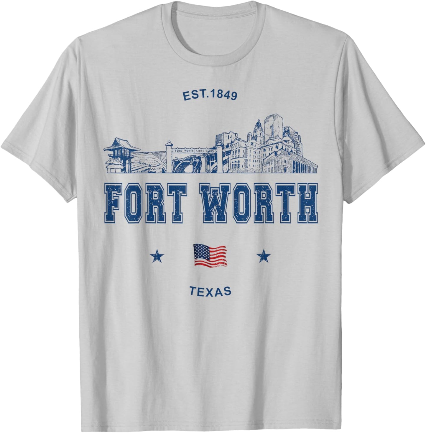 Fort Worth Texas Vintage Skyline T-Shirt - T-Shirt | Ash
