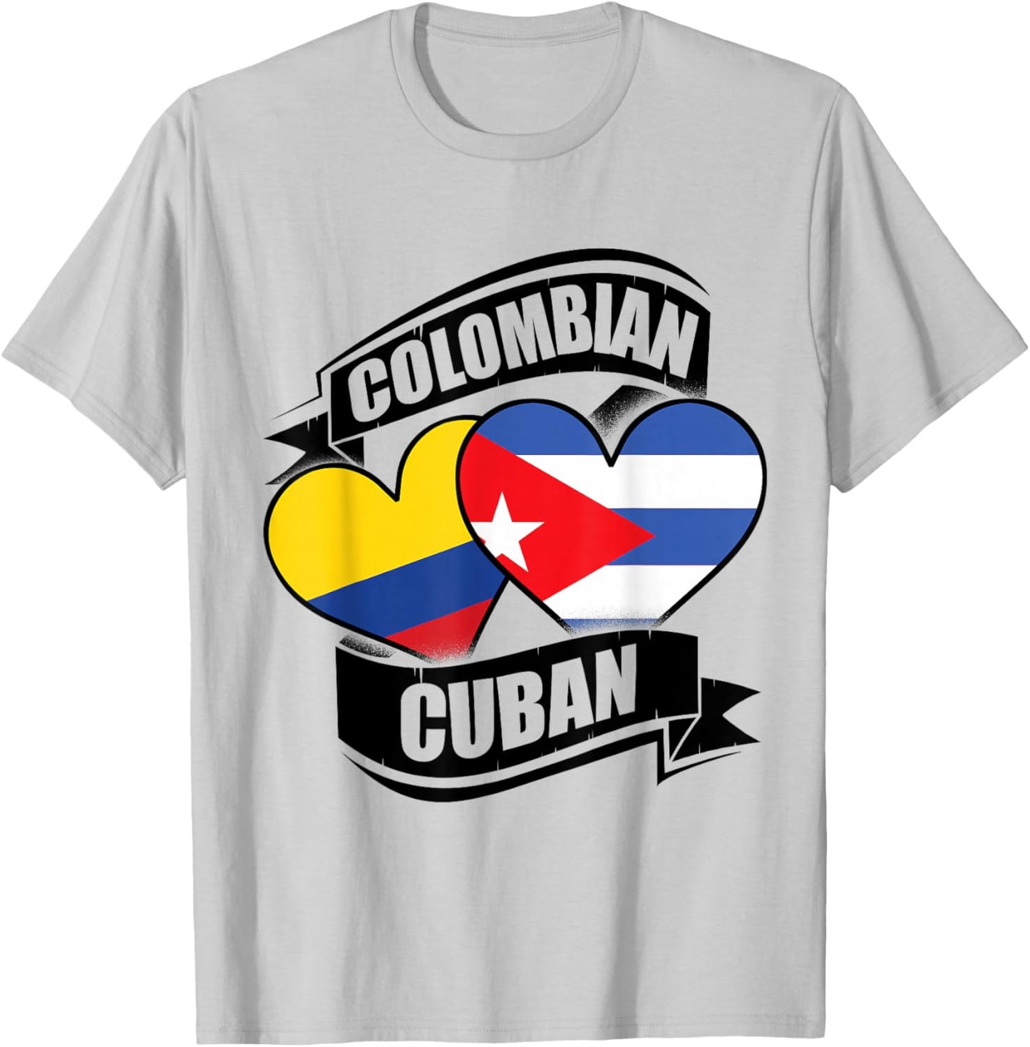 Colombian Cuban Hearts Colombia Cuba Flags T-Shirt - T-Shirt | Ash