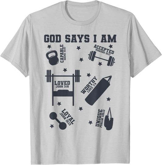 God Says I Am Gym Lover Men Women Christian T-Shirt - T-Shirt | Ash