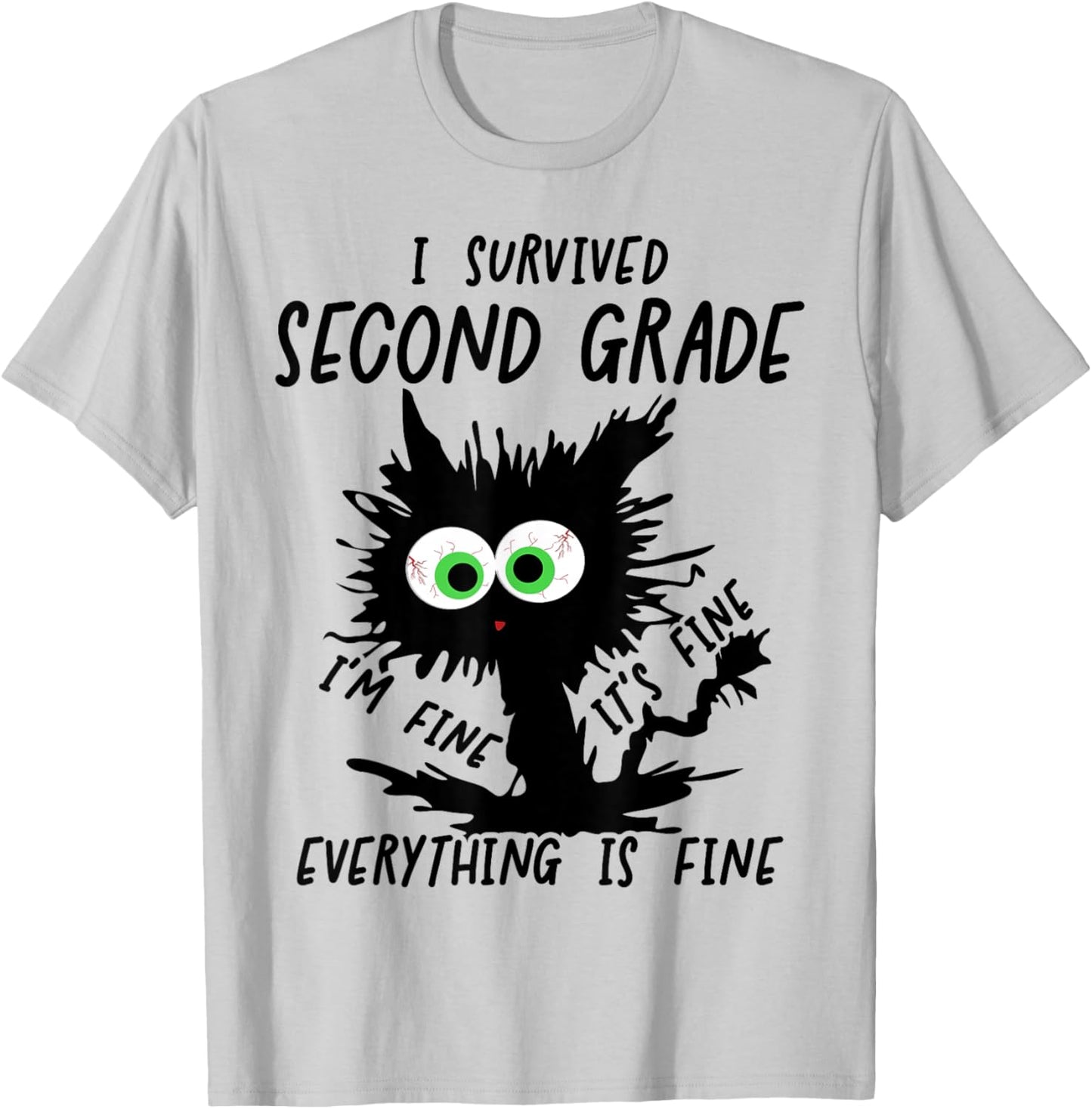 I Survived Second Grade Cat T-Shirt - T-Shirt | Ash