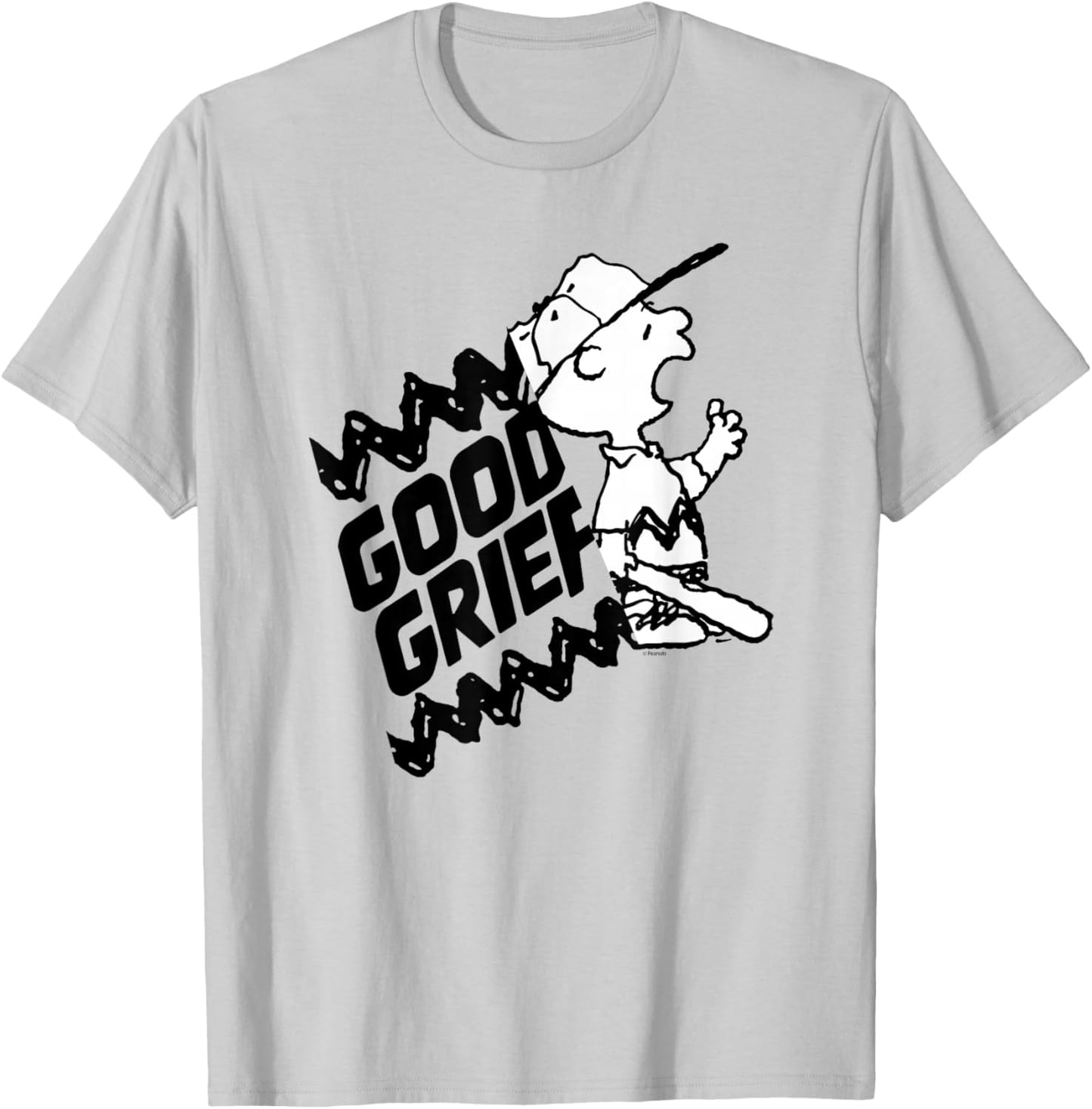 Peanuts - Charlie Brown Good Grief Baseball T-Shirt - T-Shirt | Ash