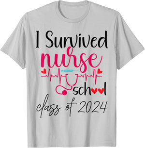 I Survived Nursing School 2024 RN ER Nurse Graduation T-Shirt - T-Shirt | Ash