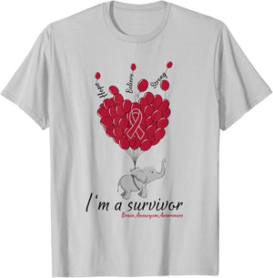Elephant I'm a Survivor Heart Brain Aneurysm Awareness gift T-Shirt - T-Shirt | Ash