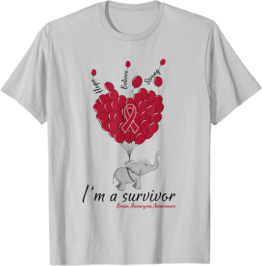 Elephant I'm a Survivor Heart Brain Aneurysm Awareness gift T-Shirt - T-Shirt | Ash