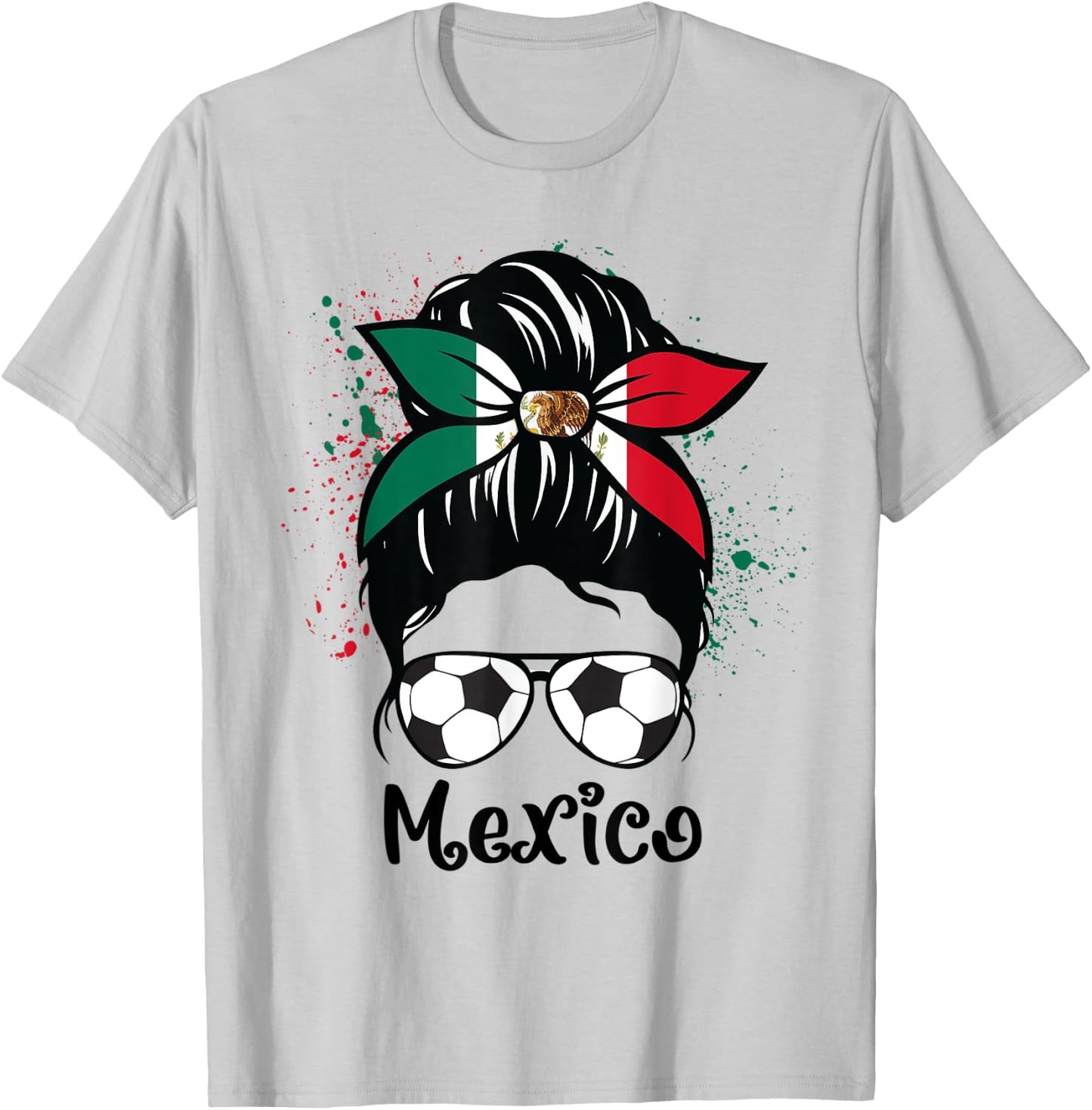 Mexico Soccer Mexican Flag Soccer Ball Messy Bun T-Shirt - T-Shirt | Ash