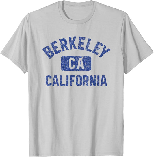 Berkeley California Gym Style Yellow w Distress Blue Print T-Shirt - T-Shirt | Ash