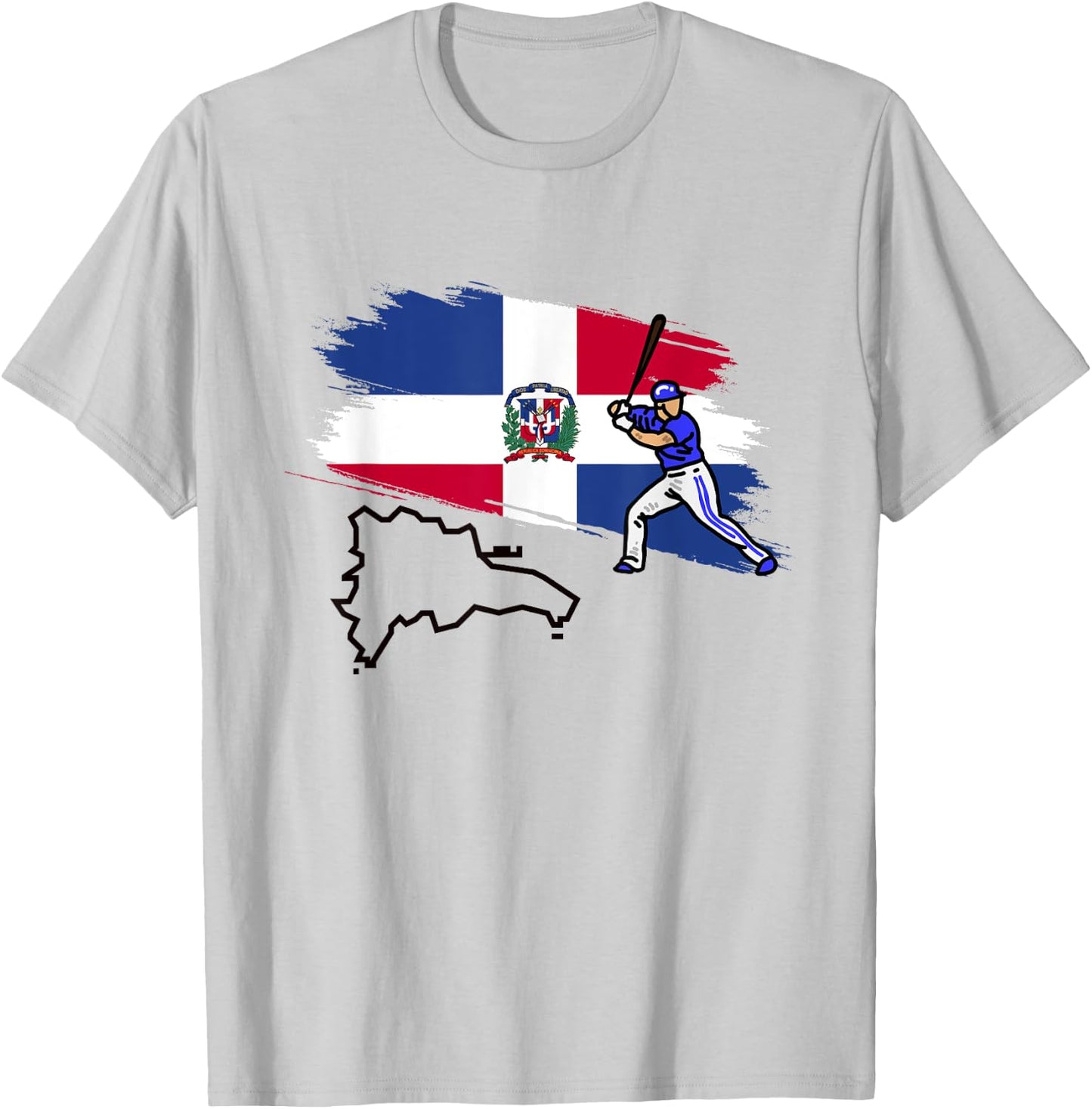 Dominican Republic Flag Baseball Player Dominican Pride T-Shirt - T-Shirt | Ash