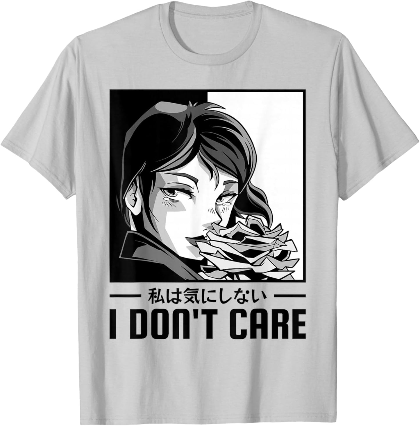 I Don't Care Anime Girl, Aesthetic Soft Grunge T-Shirt - T-Shirt | Ash