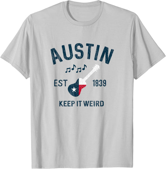 Vintage Austin Texas Guitar Keep It Weird Austin T-Shirt - T-Shirt | Ash
