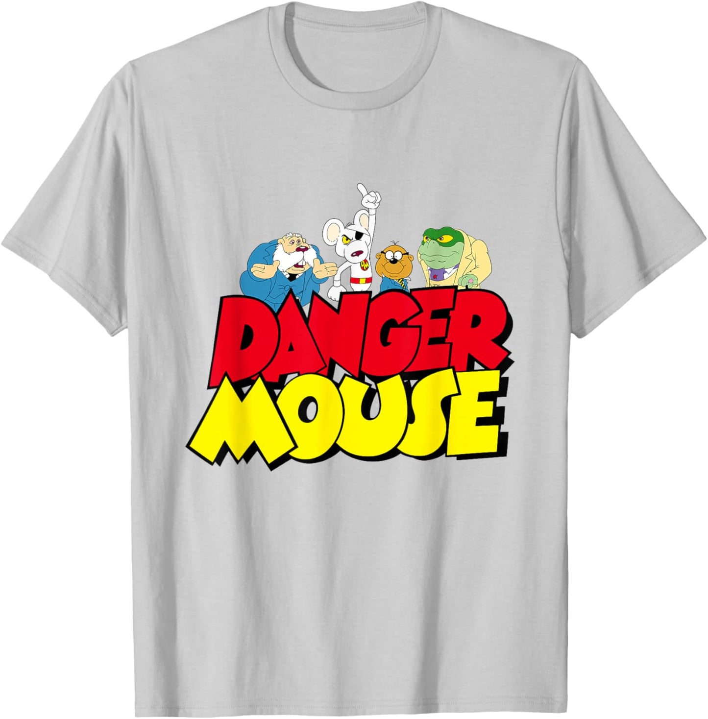 Danger Mouse Logo With Characters T-Shirt - T-Shirt | Ash