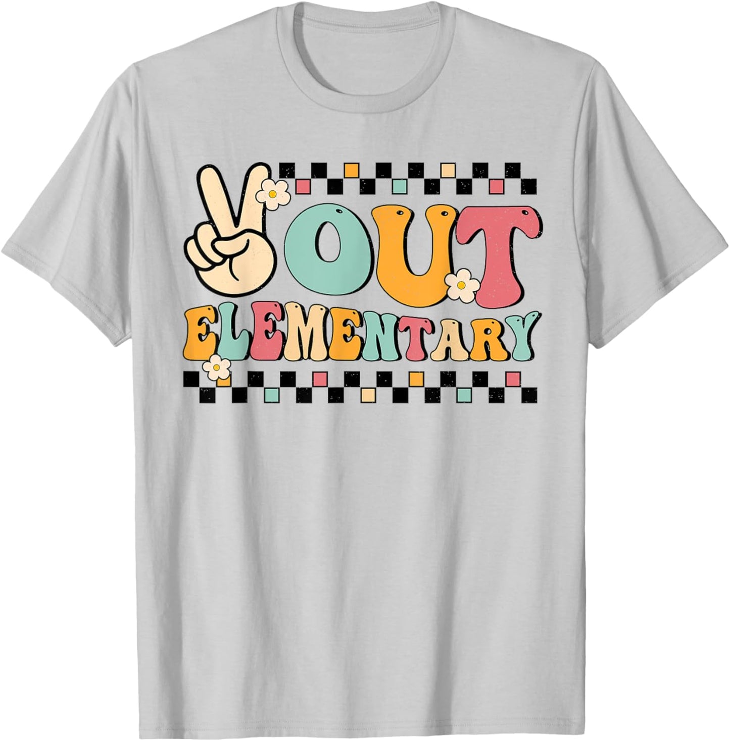 Groovy Last Day Of School Peace Out Elementary Teacher Kids T-Shirt - T-Shirt | Ash