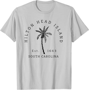 Retro Cool Original Hilton Head Island Palm Tree Novelty Art T-Shirt - T-Shirt | Ash