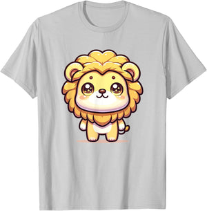 Adorable Cute Japanese Kawaii Chibi Lion T-Shirt - T-Shirt | Ash