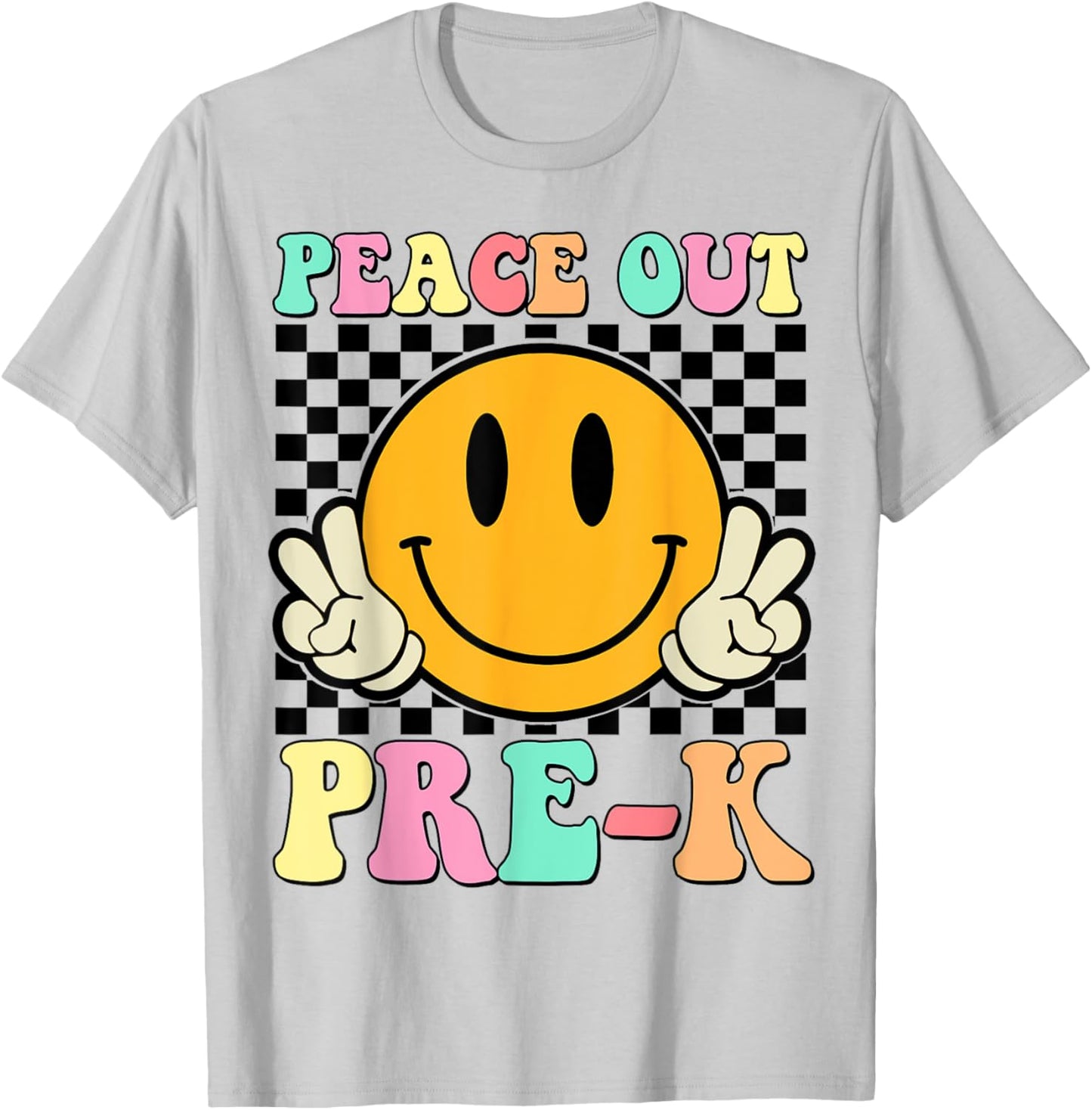 Peace Out Pre-K Retro Smile Teacher Kids Last Day Of School T-Shirt - T-Shirt | Ash