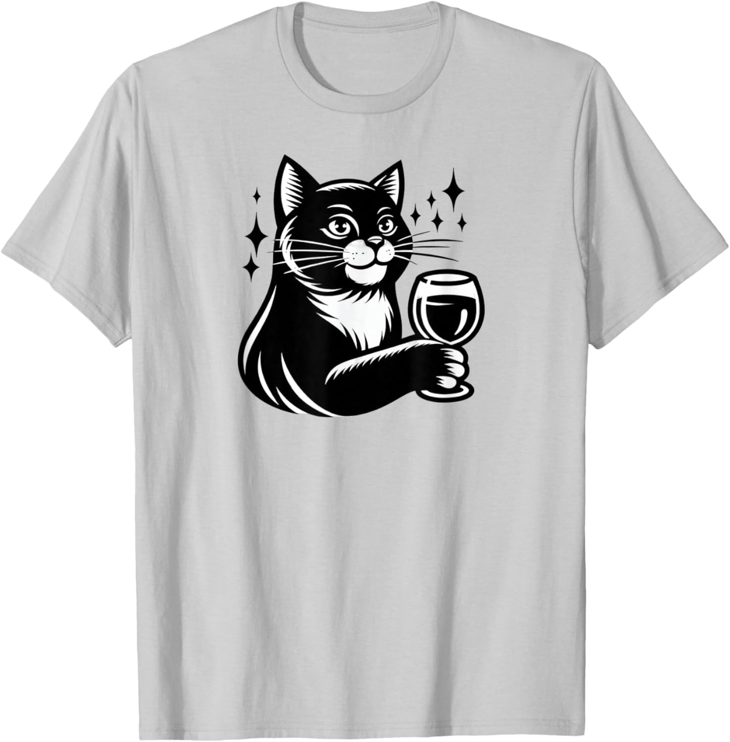 Black Cat With Wine Men Women T-Shirt - T-Shirt | Ash