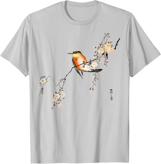 Japanese art style Vintage Ukiyo-e Red bird Cherry blossoms T-Shirt - T-Shirt | Ash
