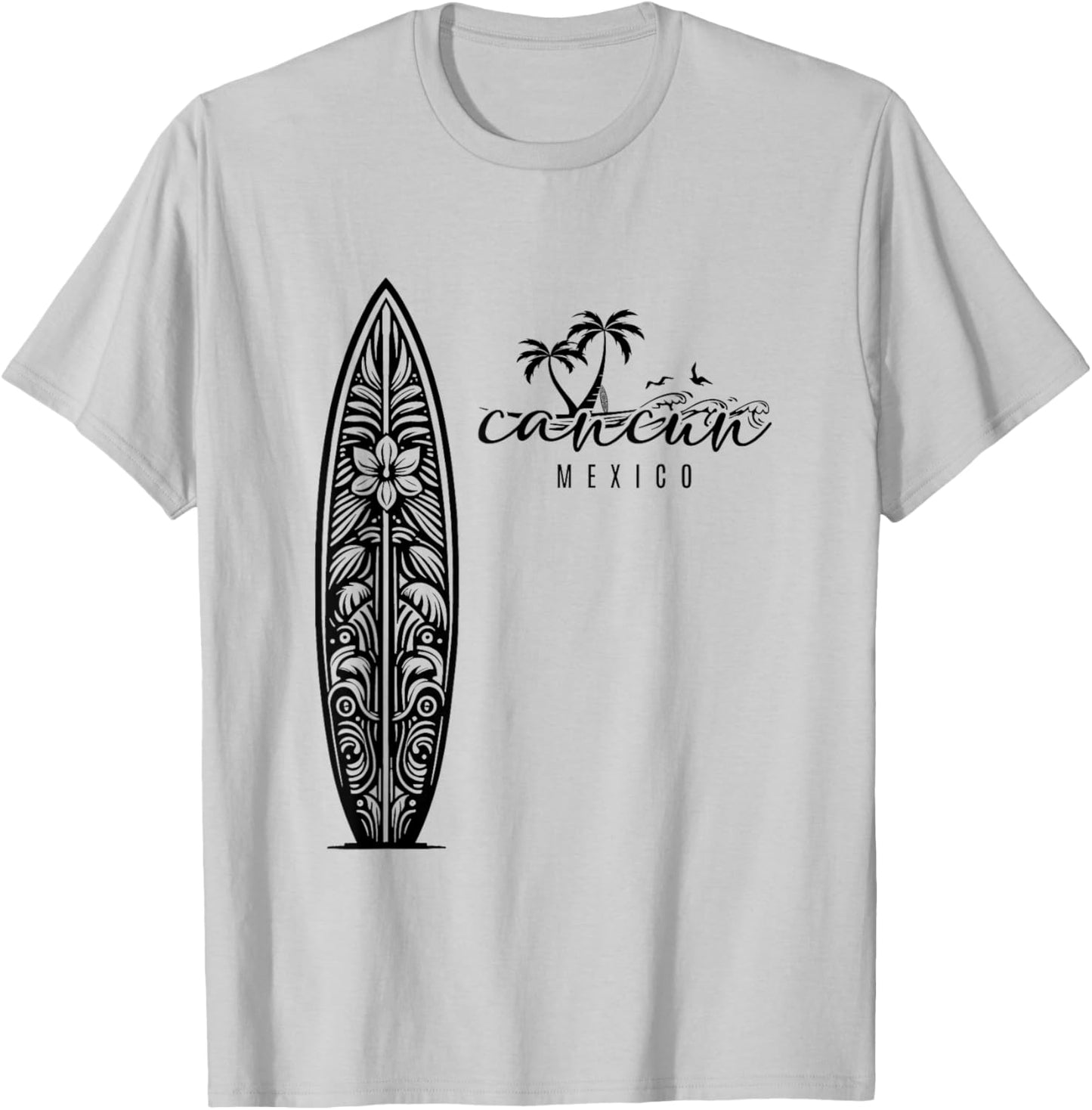 Cancun Mexico Beach Surfing Surfboard Retro T-Shirt - T-Shirt | Ash
