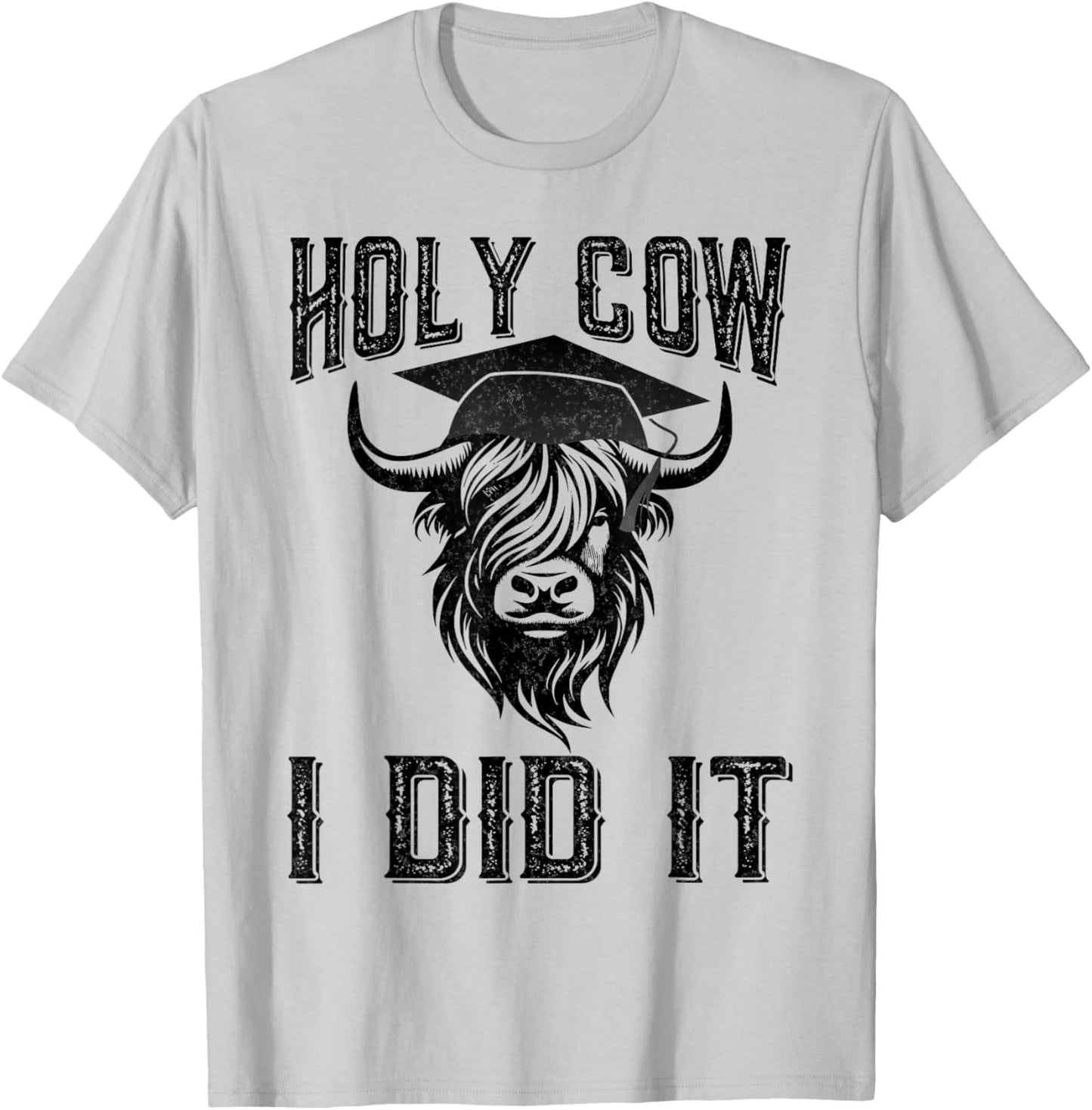 Vintage Funny Cow Graduation Holy Cow I did It Graduated T-Shirt - T-Shirt | Ash