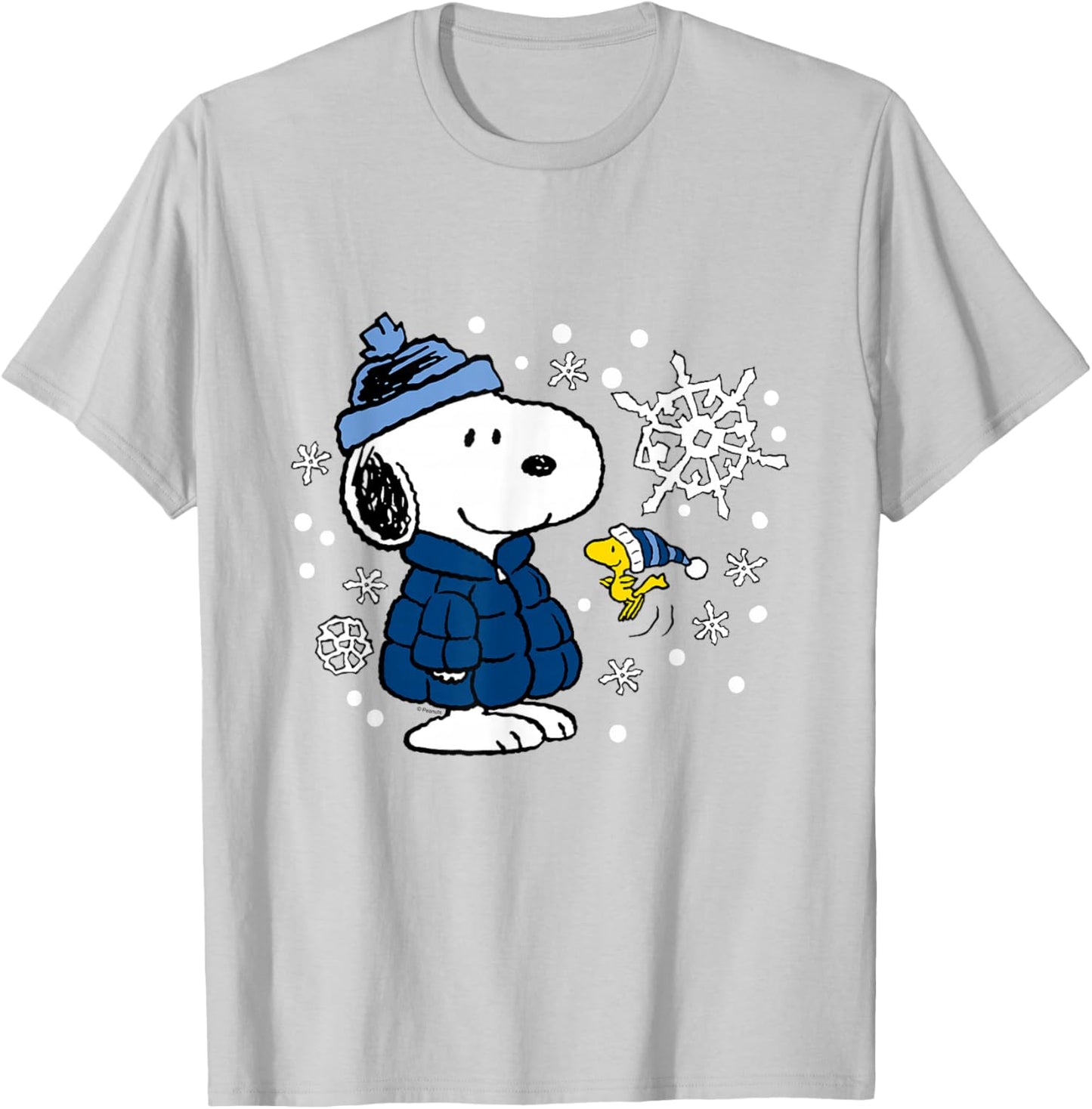 Peanuts - Snoopy Woodstock Cozy Winter Snowflakes T-Shirt - T-Shirt | Ash
