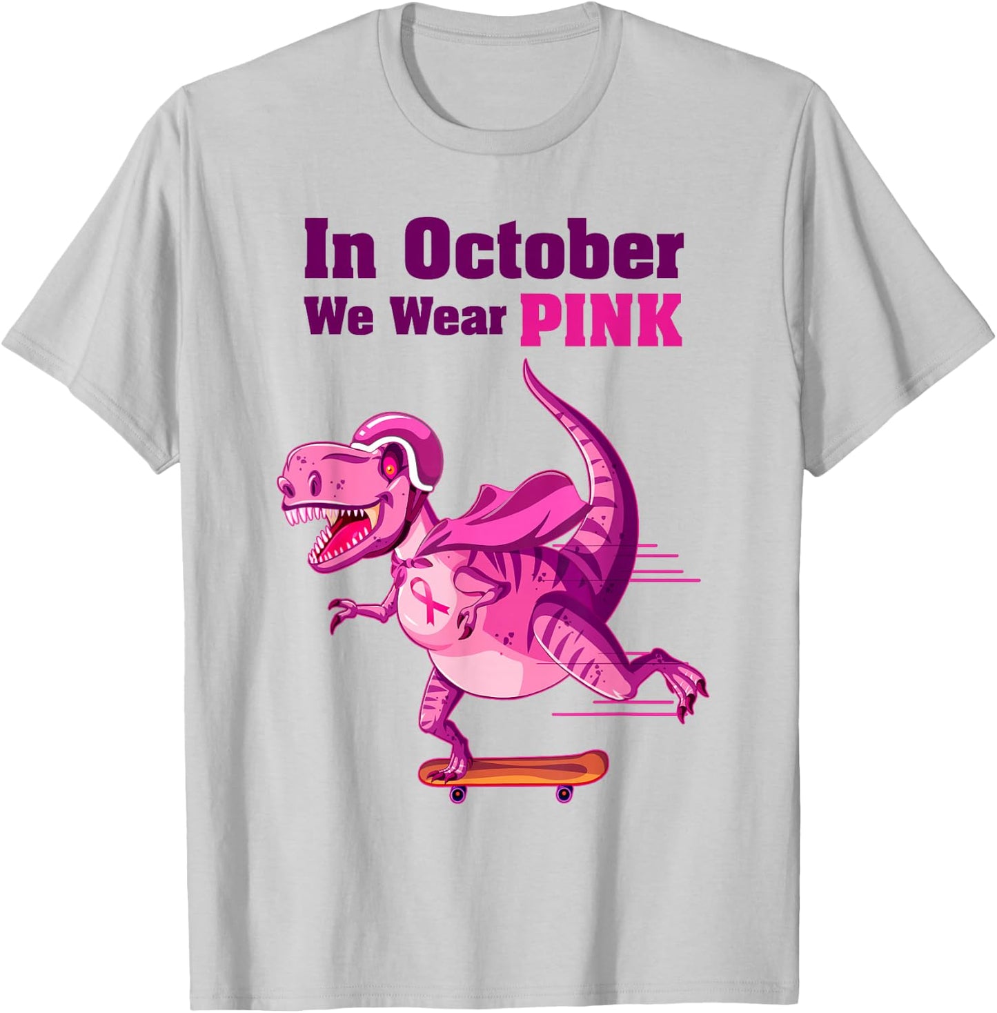In October We Wear Pink Breast Cancer Trex Dino Kids T-Shirt - T-Shirt | Ash