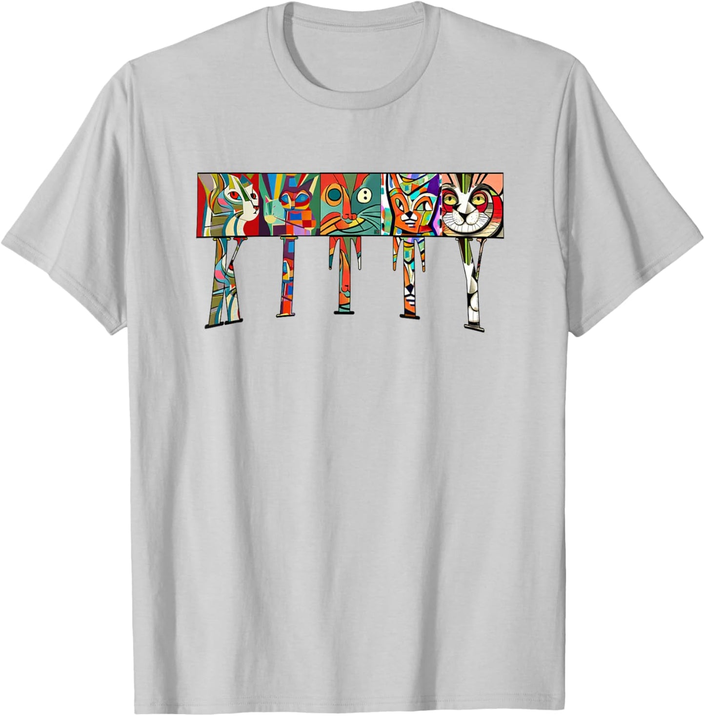 Mid-Century Modern Cubism Expressionist Cats Kitty Art T-Shirt - T-Shirt | Ash