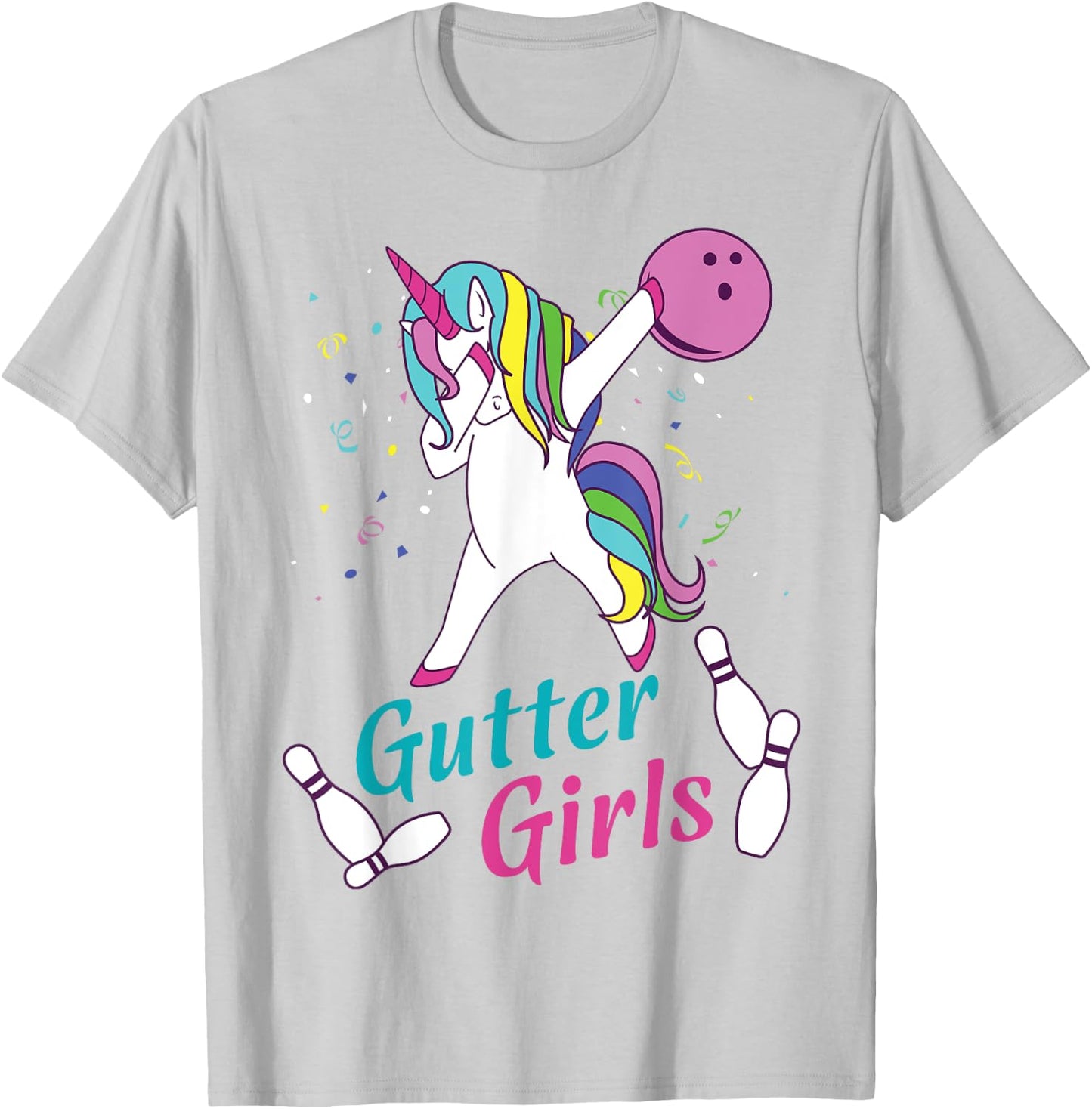Gutter Girls Unicorn Bowling Team Shirt T-Shirt - T-Shirt | Ash
