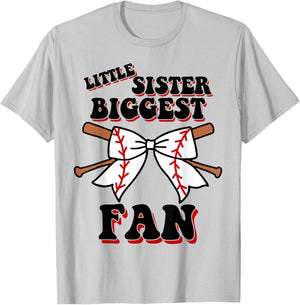 Toddler Little Sister Biggest Fan Cute Baseball Baby Girl T-Shirt - T-Shirt | Ash